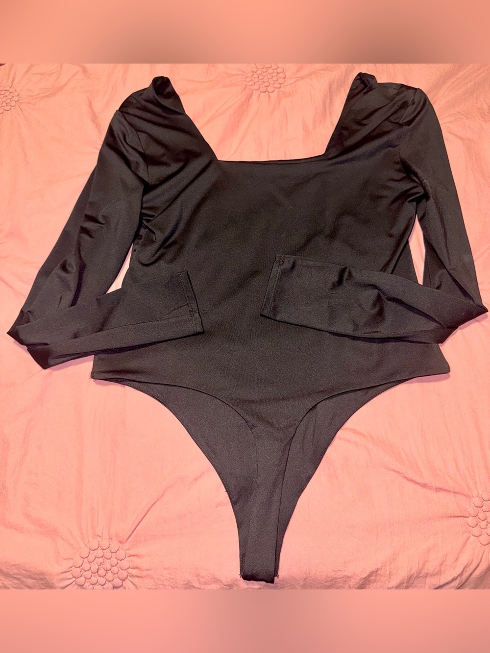 Almost Famous Black Long Sleeve Square Neck Bodysuit